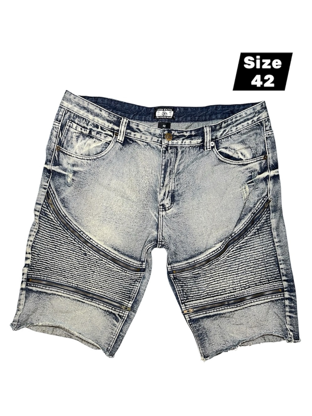 Gray earth men’s shorts size 42 zipper designer blue acid washed denim #244